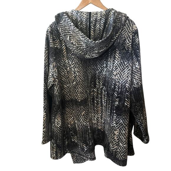 Susan Graver Weekend Cardigan Black Open Front Herringbone Hooded Fleece 2X - Picture 4 of 7
